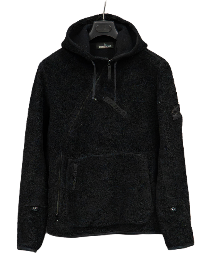 Stone Island Shadow Project Asymmetrical Teddy Fleece Jacket Black