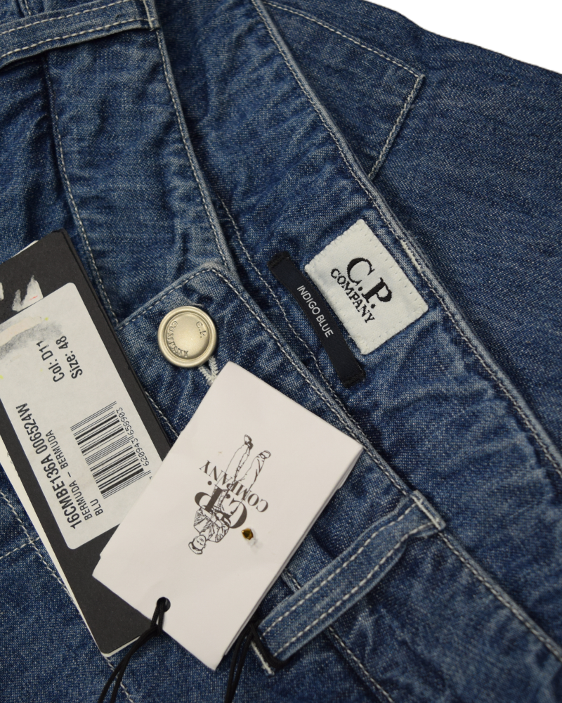 C.P Company Spell Out Denim Shorts Blue