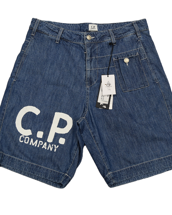 C.P Company Spell Out Denim Shorts Blue