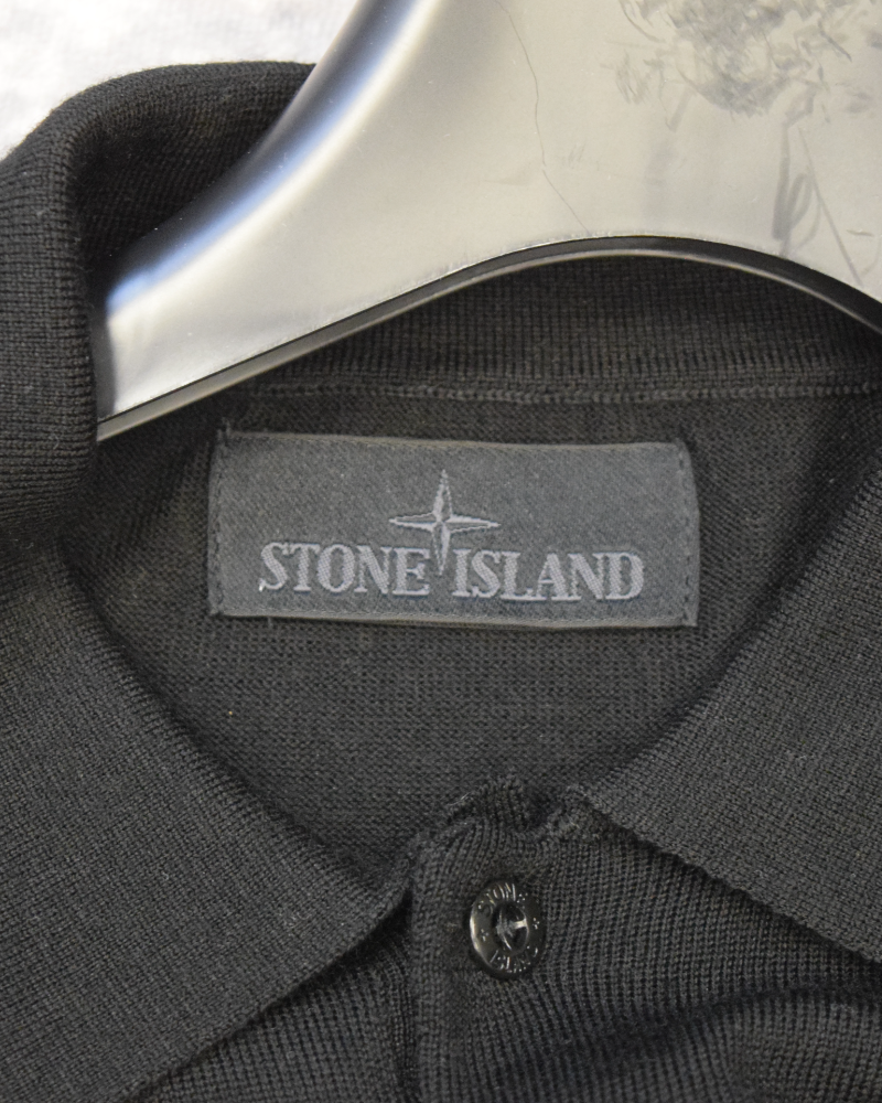 Stone Island Long Sleeved Lightweight Knit Polo Ghost Piece Black detail view