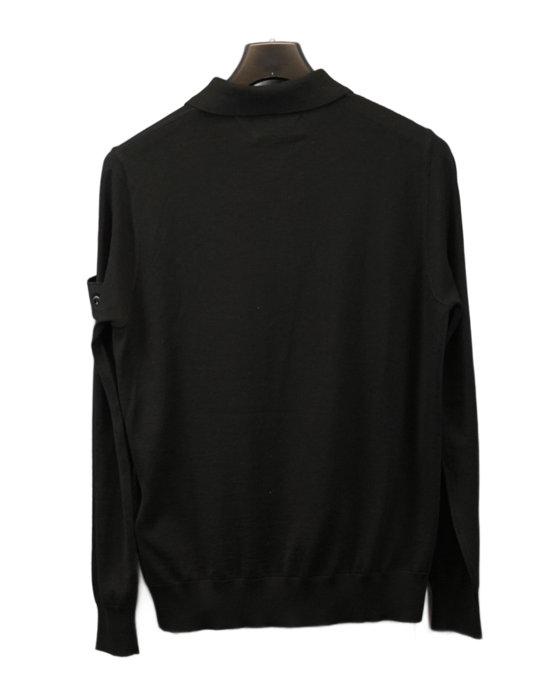 Stone Island Long Sleeved Lightweight Knit Polo Ghost Piece Black front view