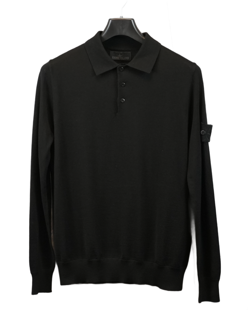 Stone Island Long Sleeved Lightweight Knit Polo Ghost Piece Black back view