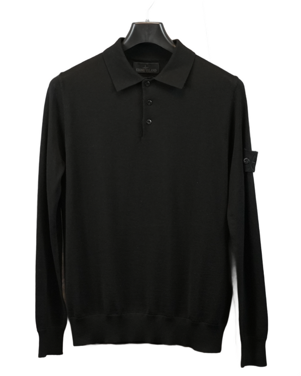 Stone Island Long Sleeved Lightweight Knit Polo Ghost Piece Black back view