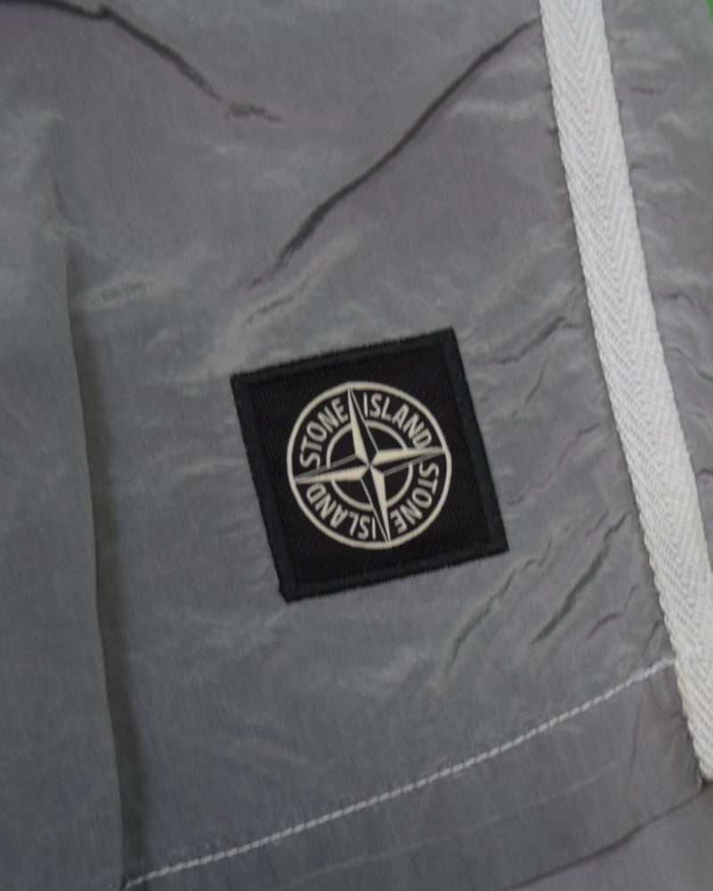 Stone Island Nylon Metal Patch Project Swim Shorts Silver front view