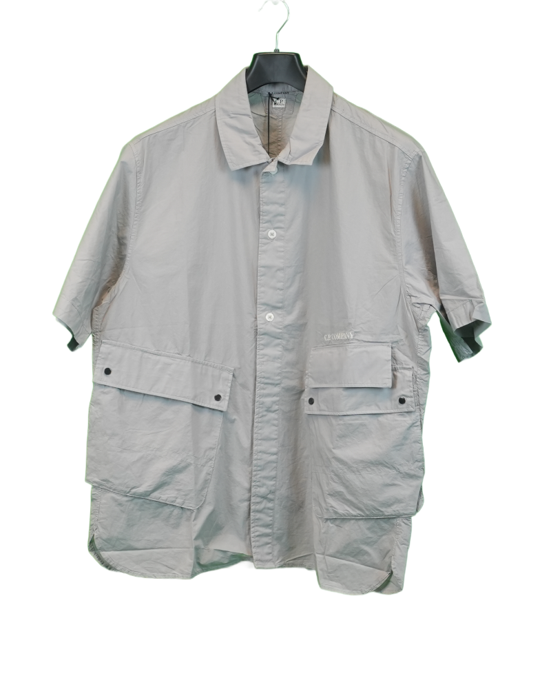 C.P Company Popline Short Sleeved Shirt Grey front view