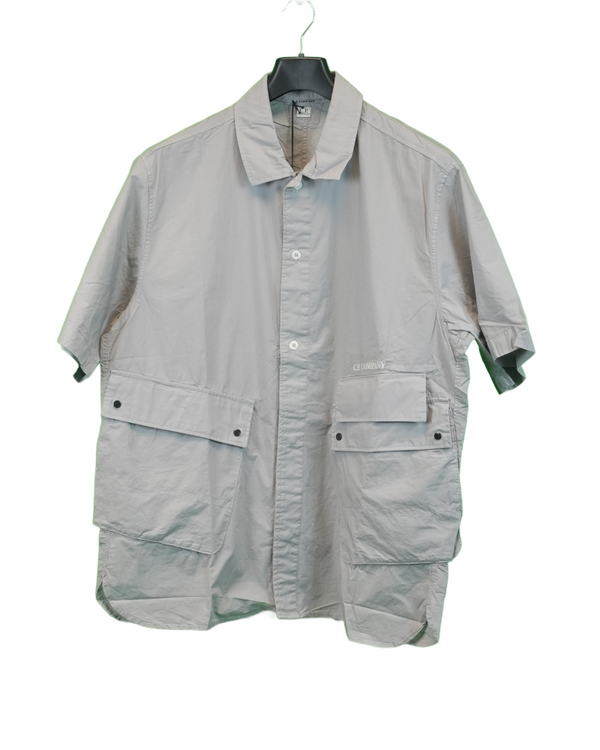 C.P Company Popline Short Sleeved Shirt Grey front view