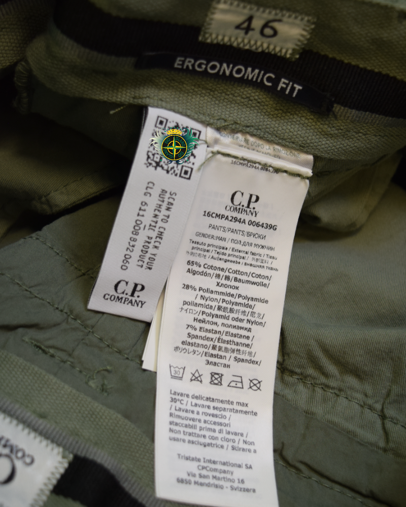 C.P Company 50 Fili Stretch Cargos Green detail view