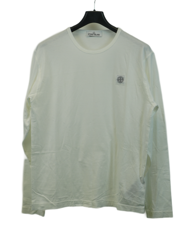 Stone Island Long Sleeve Compass Patch T-Shirt white front view