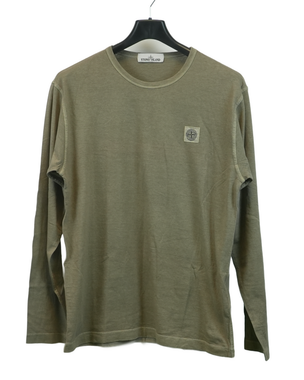Stone Island Long Sleeve Compass Patch T-Shirt Khaki front view