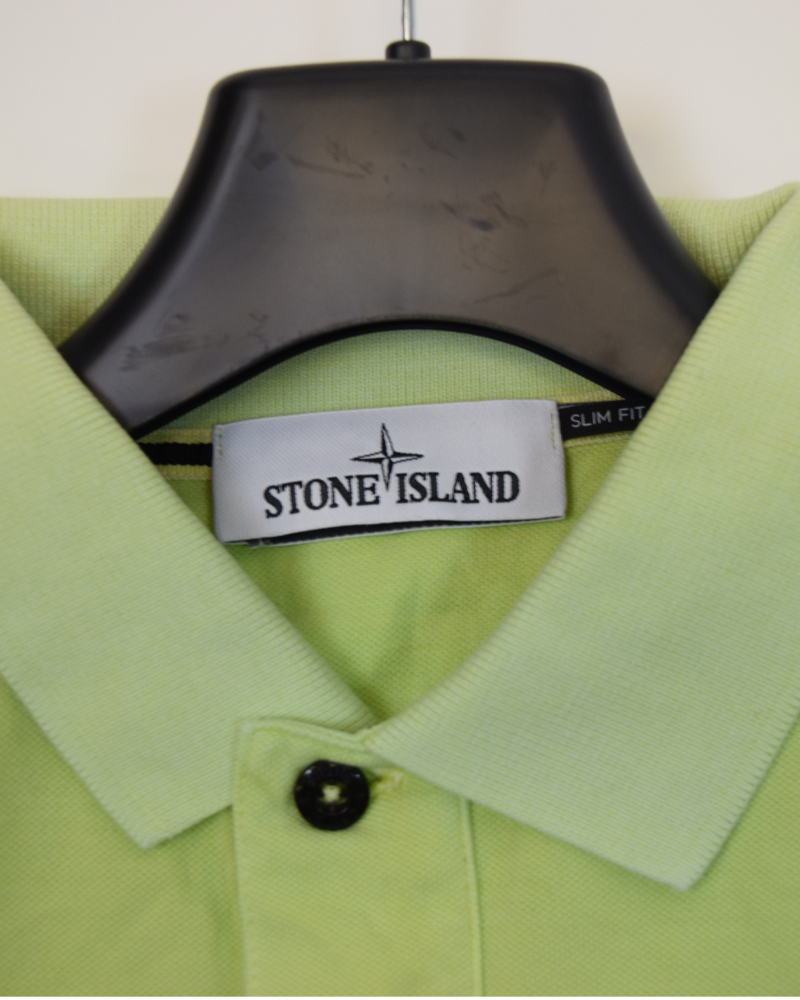 Stone Island Compass Patch Polo Shirt Neon Yellow detail view