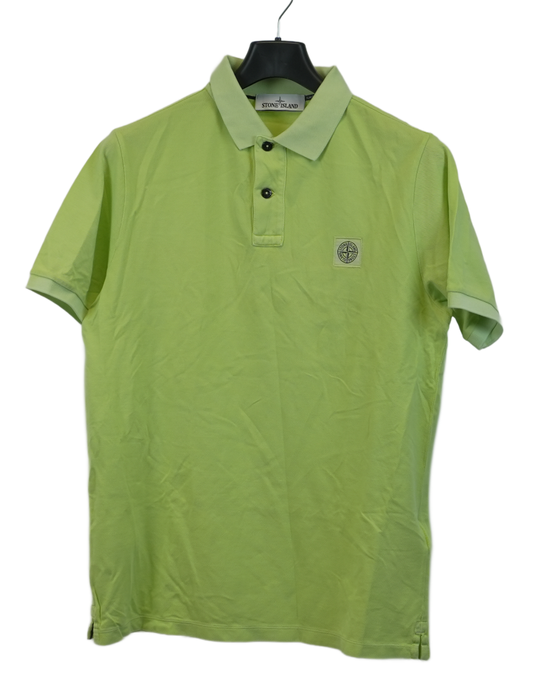 Stone Island Compass Patch Polo Shirt Neon Yellow front view