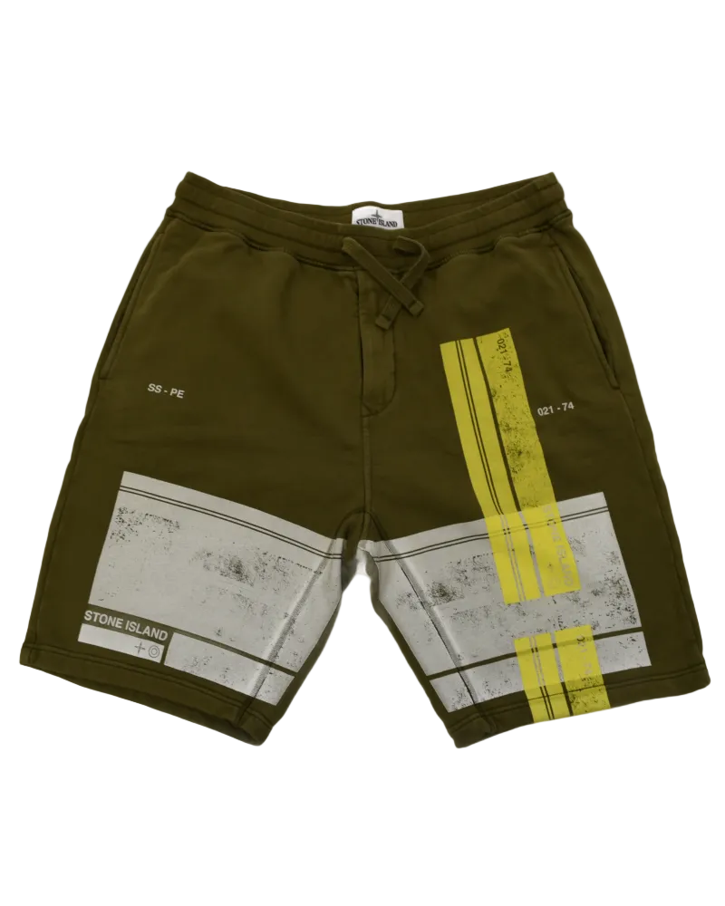 Stone Island Printed Bermuda Jogger Shorts Khaki front view