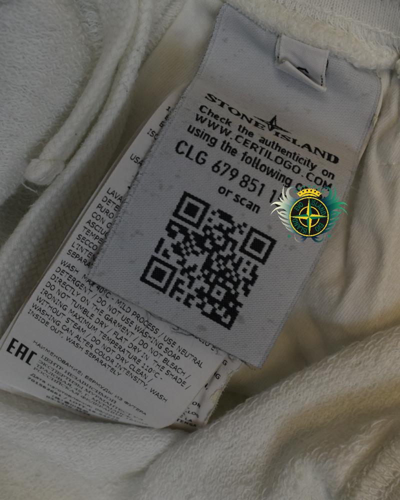 Stone Island Spell Out Bermuda Jogger Shorts White detail view