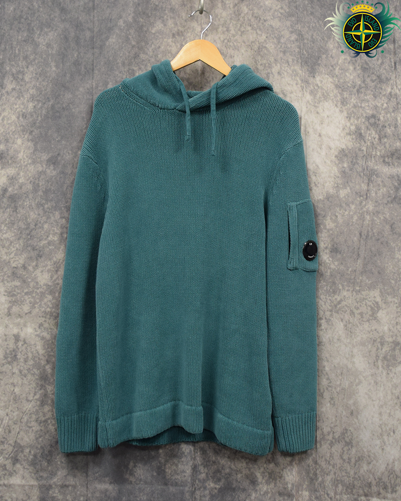C.P Company Heavy Knit Lense Hoodie Teal - XL