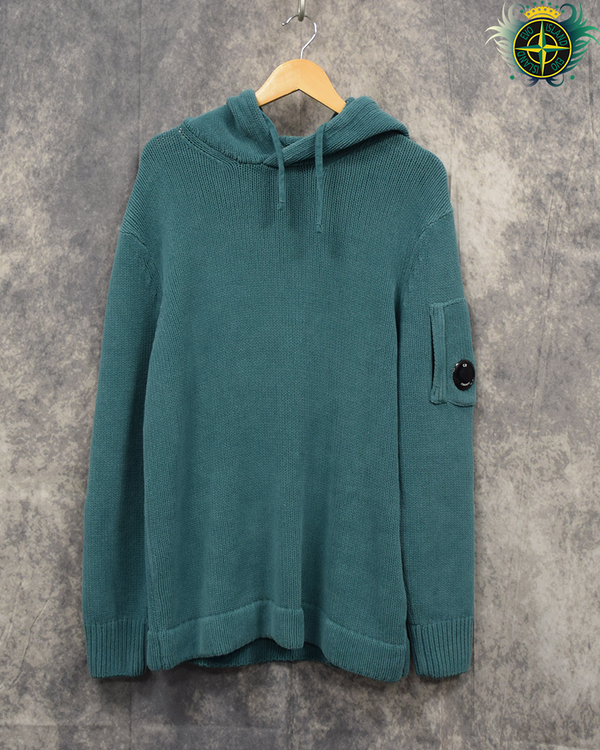 C.P Company Heavy Knit Lense Hoodie Teal - XL