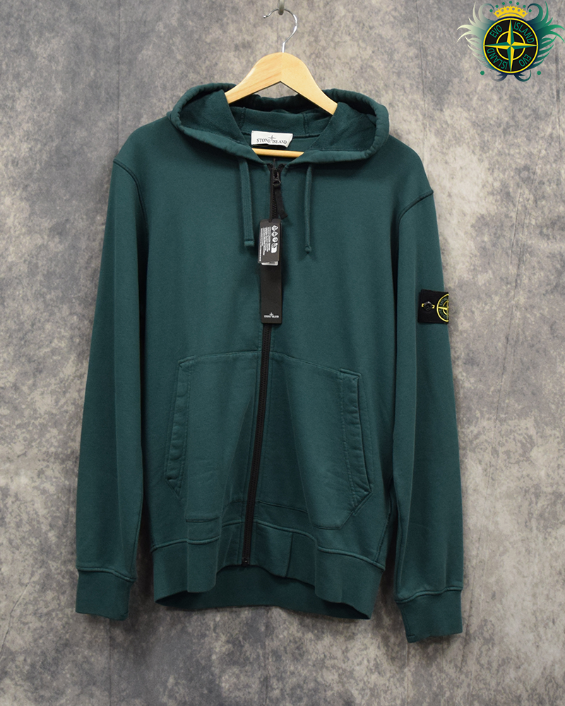 Stone Island Full Zip Hoodie Dark Green - L