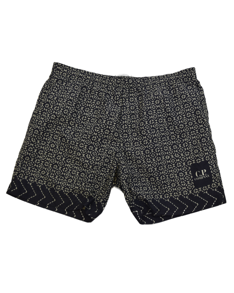 Stone Island Flatt Nylon Baja Print Swim Shorts Black front view