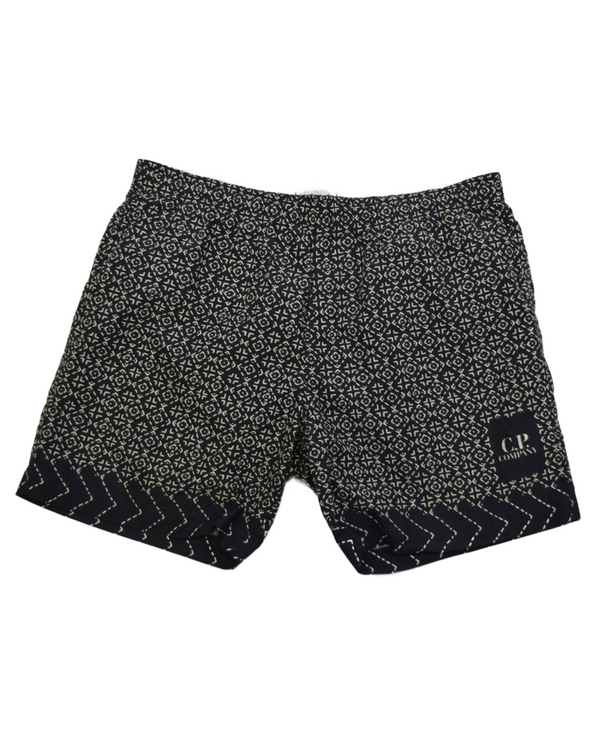 Stone Island Flatt Nylon Baja Print Swim Shorts Black front view