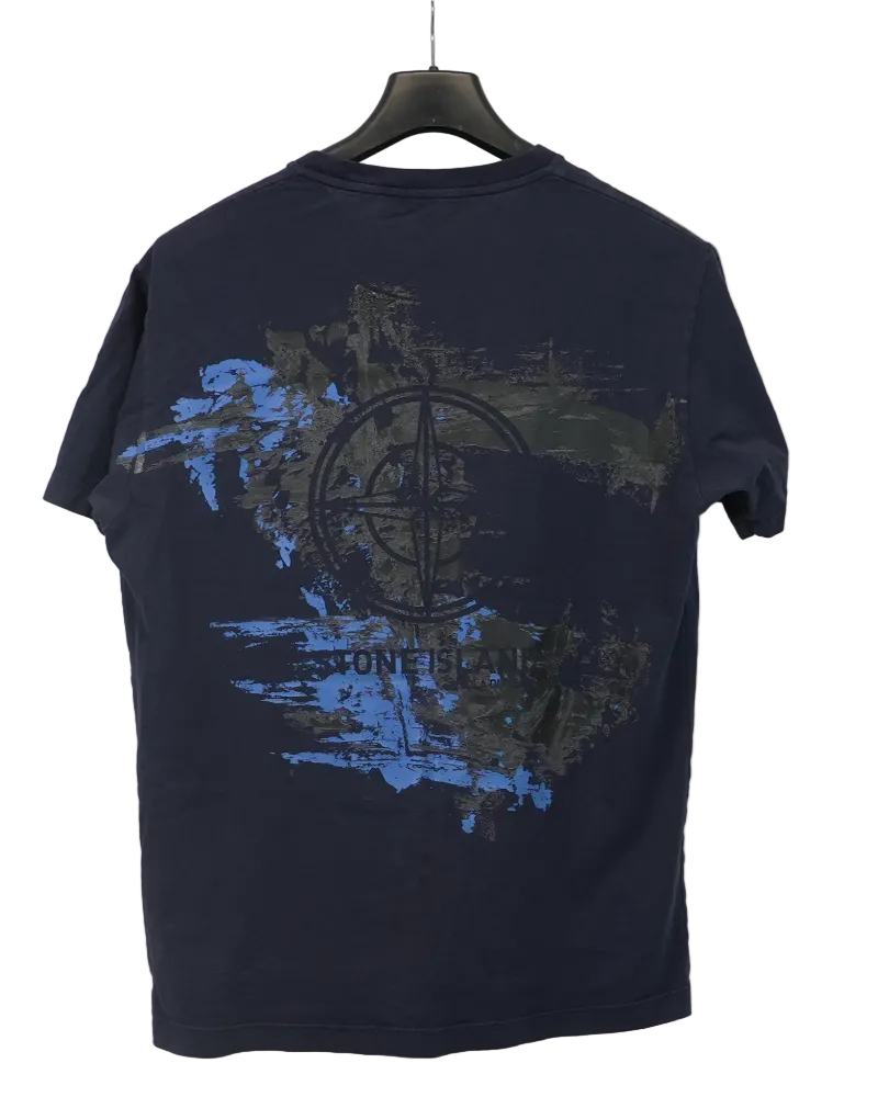 Stone Island Isola Di Pietra Print T-Shirt Blue back view