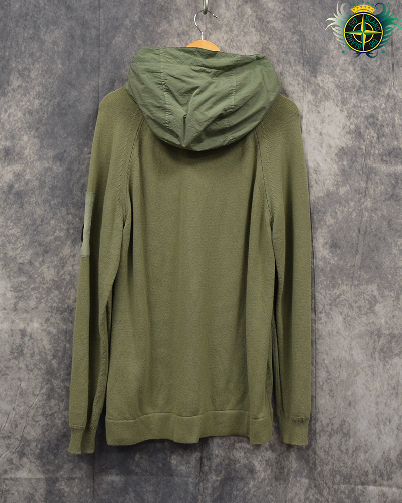C.P Company Cotton Knit Nylon Lens Hoodie Green - XL
