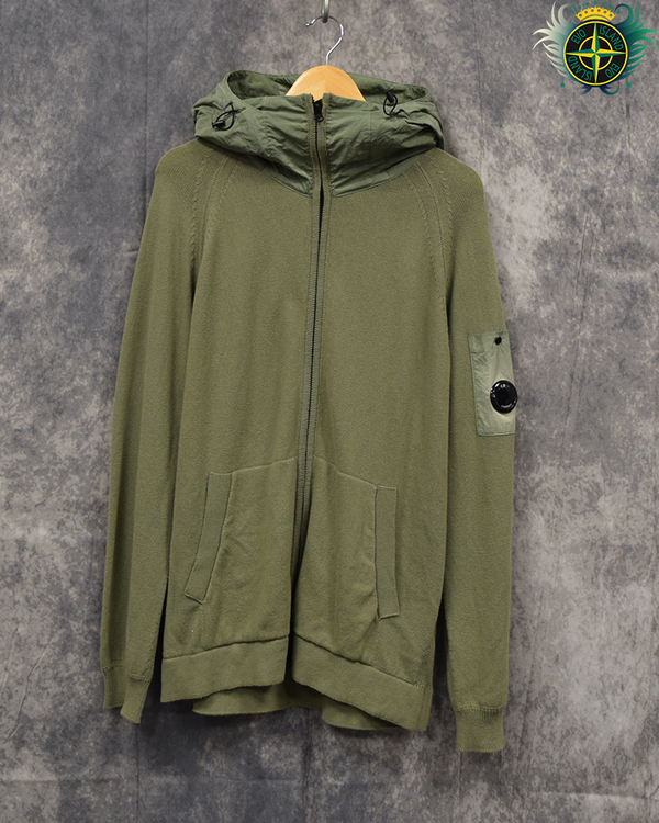 C.P Company Cotton Knit Nylon Lens Hoodie Green - XL