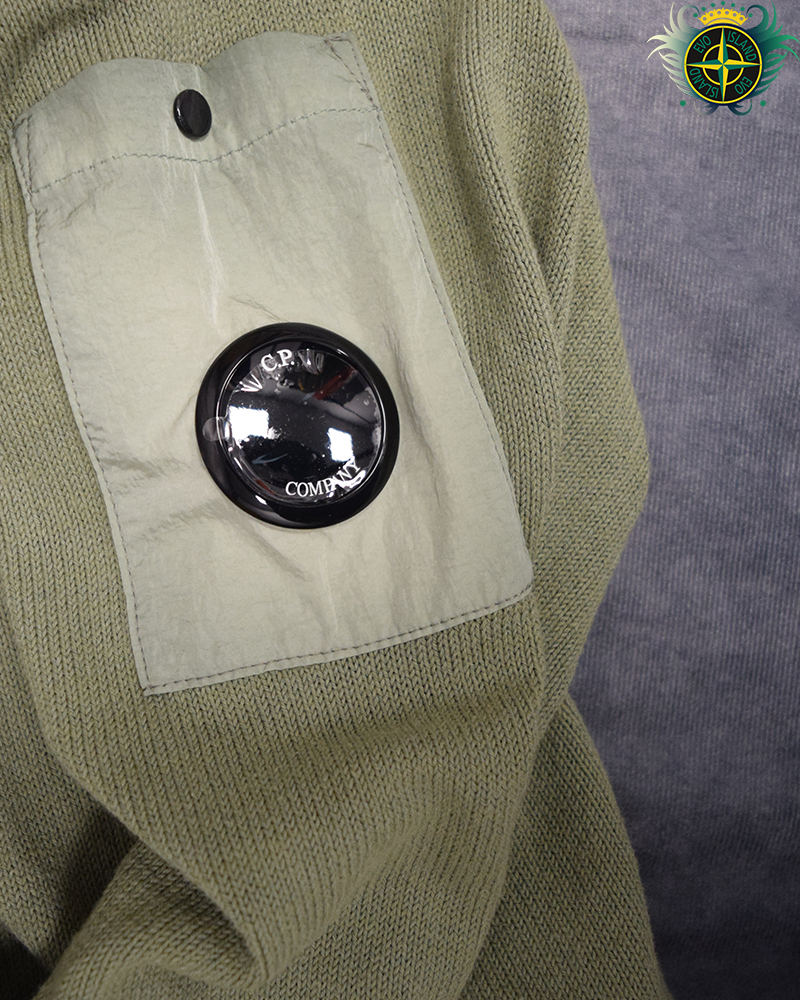C.P Company Cotton Knit Nylon Lens Hoodie Green - XL