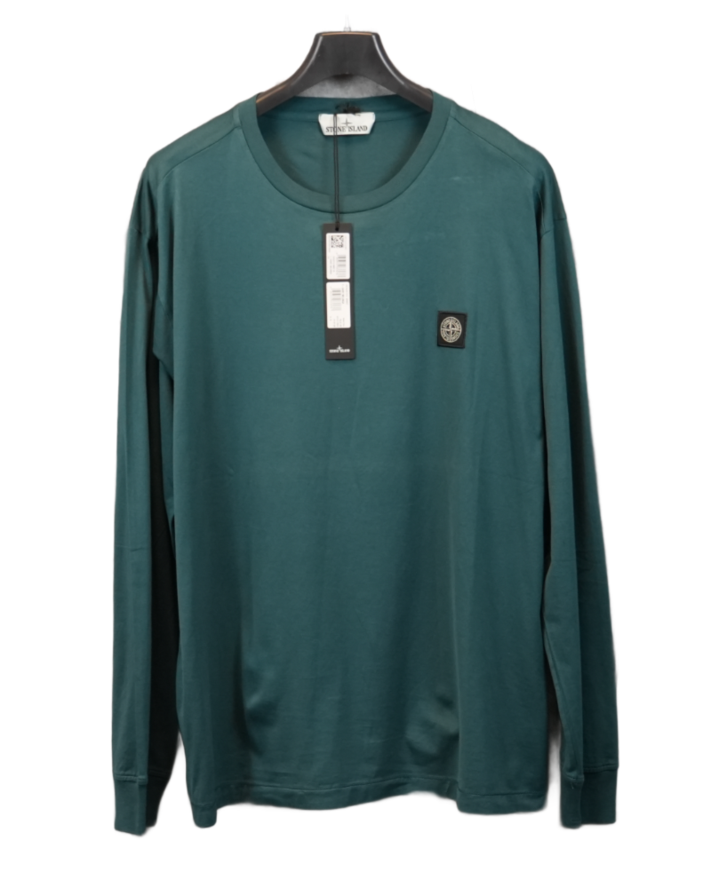 Stone Island Long Sleeve Compass Patch T-Shirt Petrol Blue front view