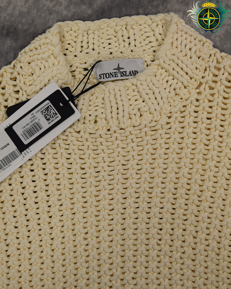 Stone Island UV Reactive Chain Stitch Knit Cream - L