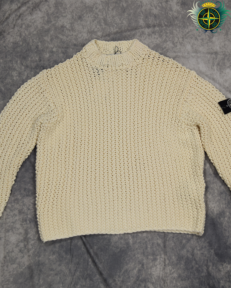 Stone Island UV Reactive Chain Stitch Knit Cream - L