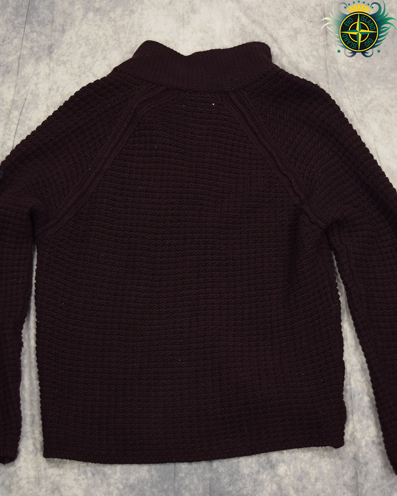 Stone Island 2002 Heavy Knit Full Zip Cardigan Purple - L (Staff Release)