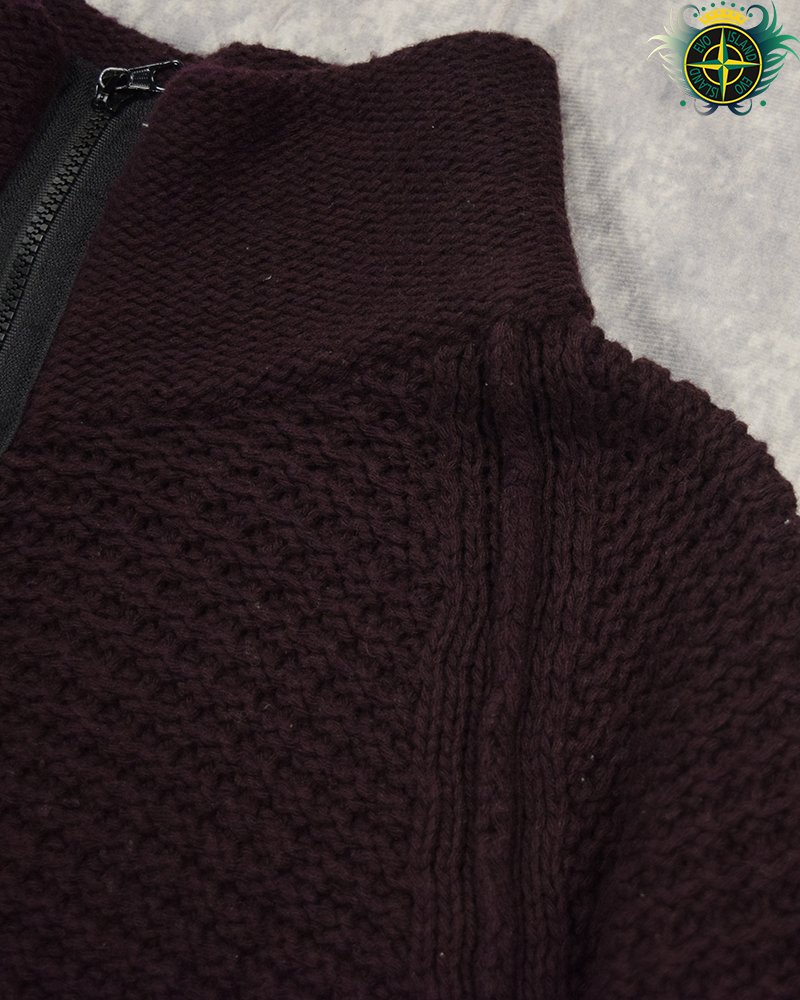 Stone Island 2002 Heavy Knit Full Zip Cardigan Purple - L (Staff Release)