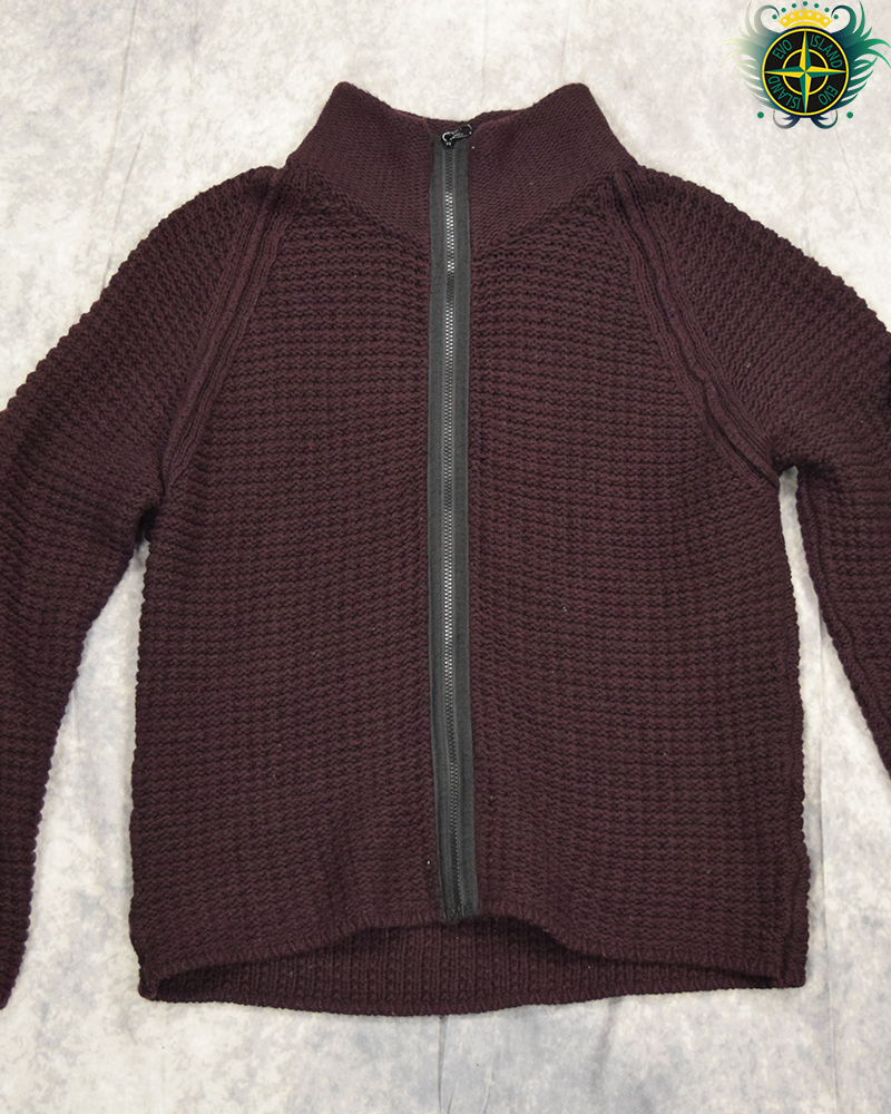 Stone Island 2002 Heavy Knit Full Zip Cardigan Purple - L (Staff Release)