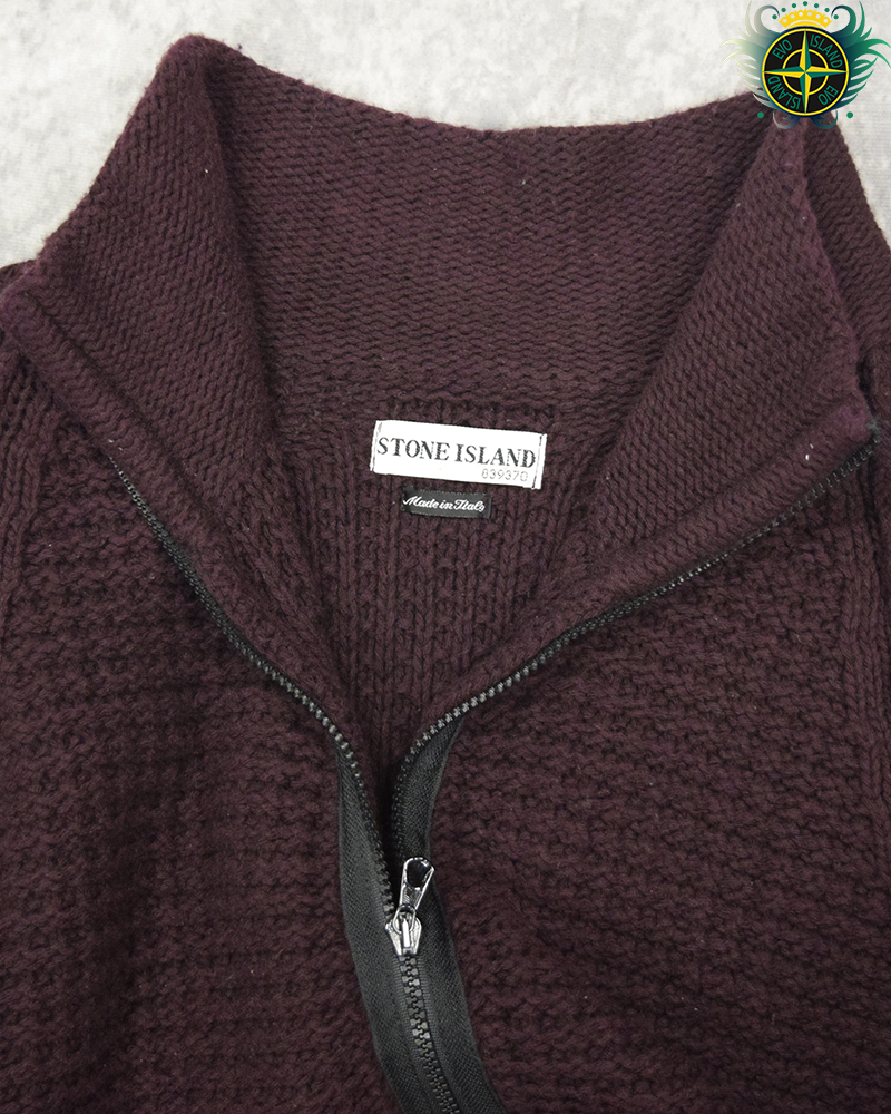 Stone Island 2002 Heavy Knit Full Zip Cardigan Purple - L (Staff Release)