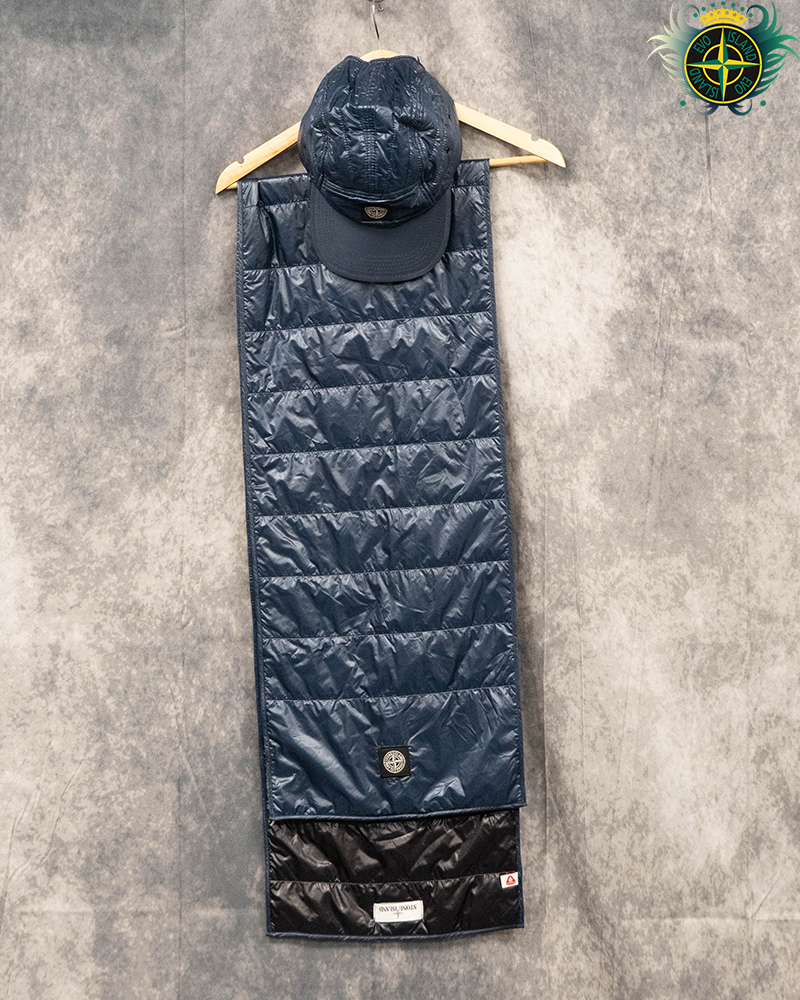 Stone Island Pertex Quantum Primaloft Hat and Scarf Set Blue - XL