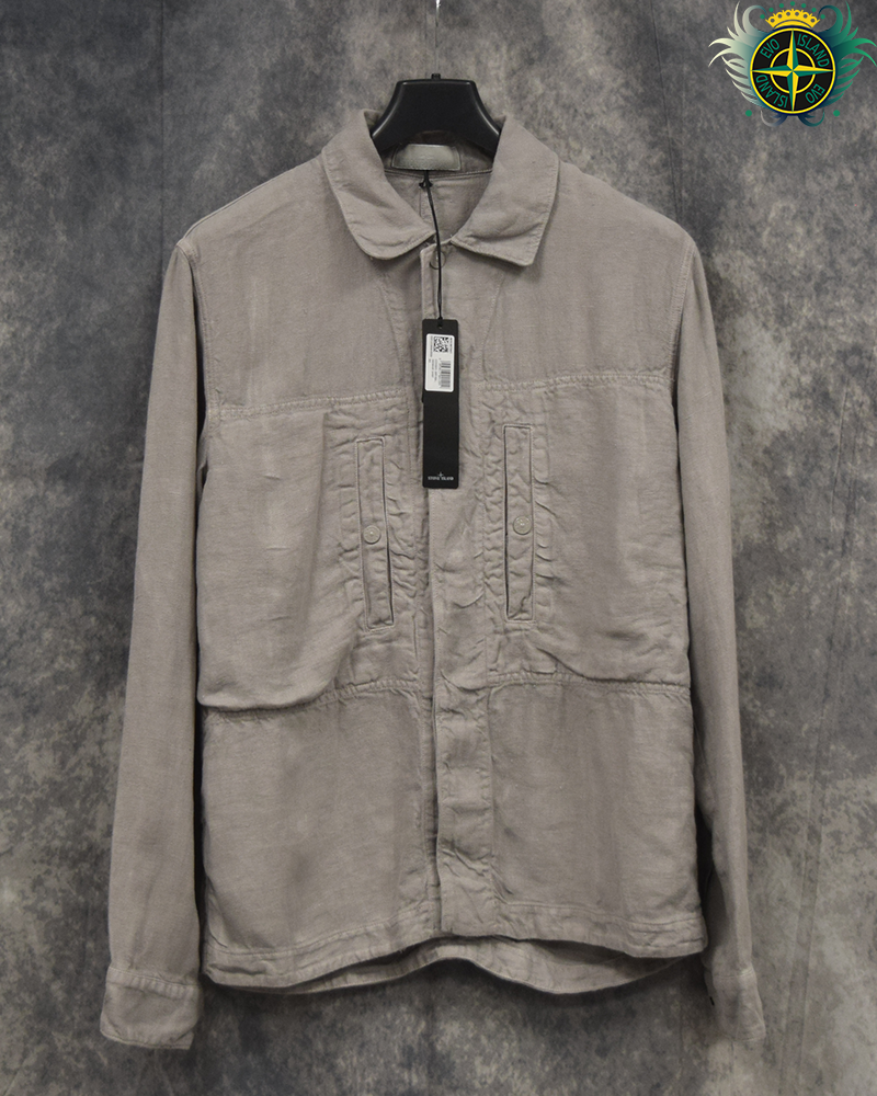 Stone Island Ghost Piece Linen Overshirt Grey