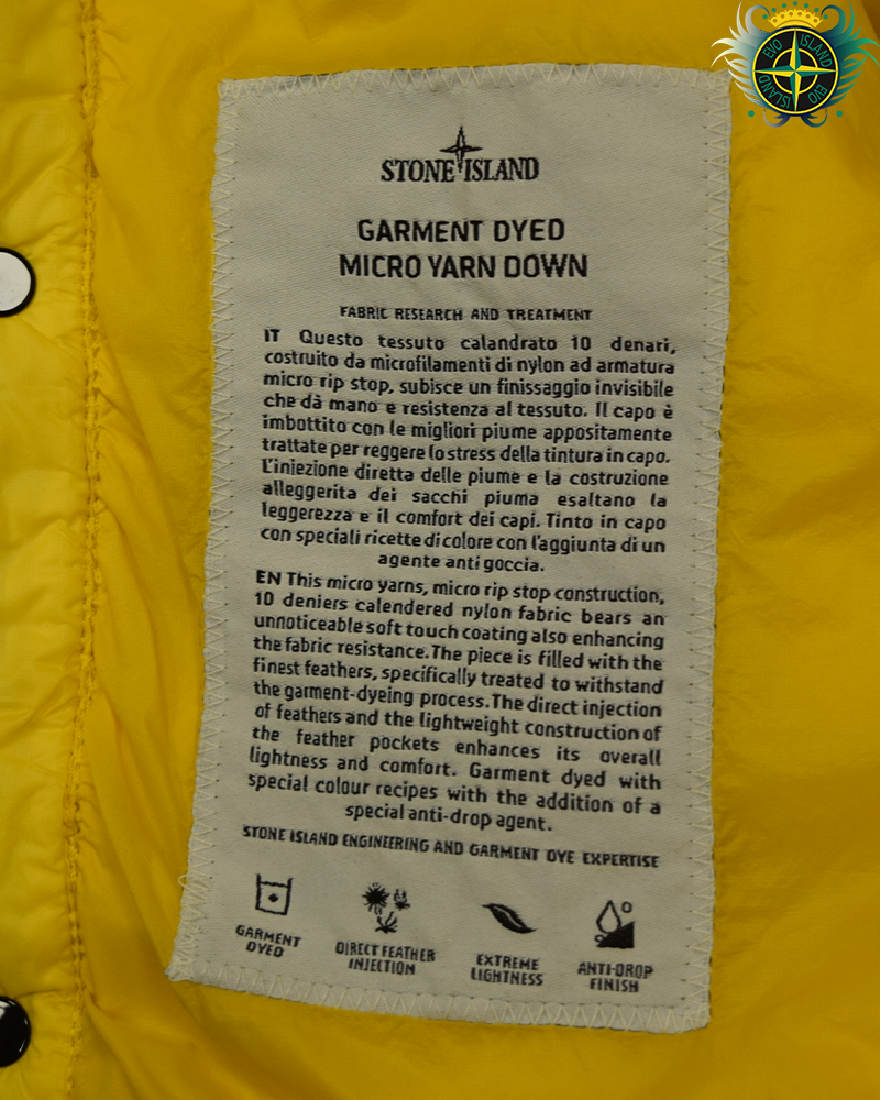 Stone Island Garment Dyed Micro Yarn Down Jacket Yellow