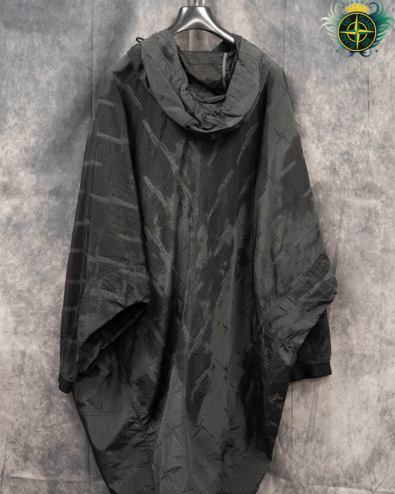 Stone Island SI House Check Jacquard on Nylon Metal Black Watro Poncho - L