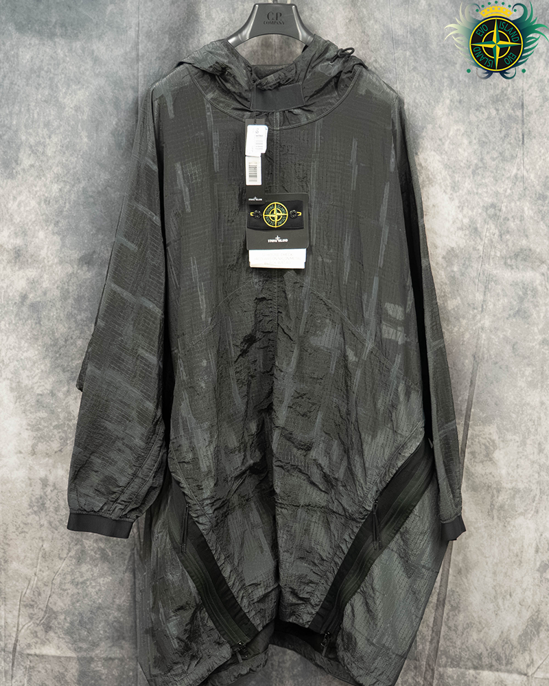 Stone Island SI House Check Jacquard on Nylon Metal Black Watro Poncho - L