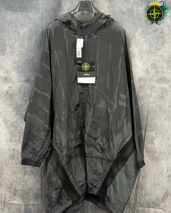 Stone Island SI House Check Jacquard on Nylon Metal Black Watro Poncho - L