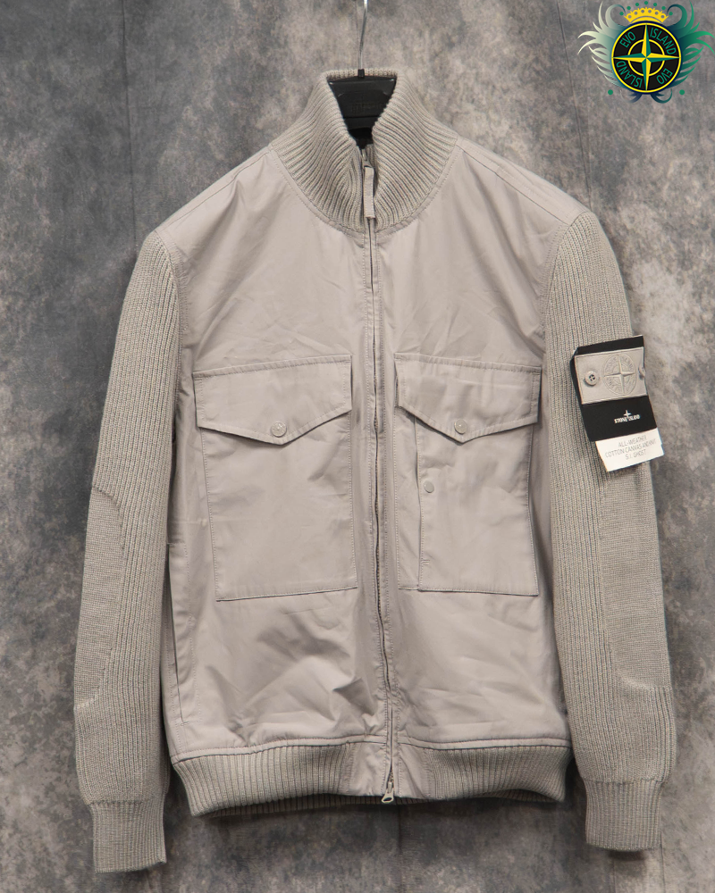 Stone Island All Weather Cotton Canvas and Knit Ghost Sweatshirt Grey - S