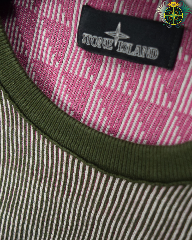 Stone Island Shadow Project Cotton Ribbed Crewneck Green/Pink - L