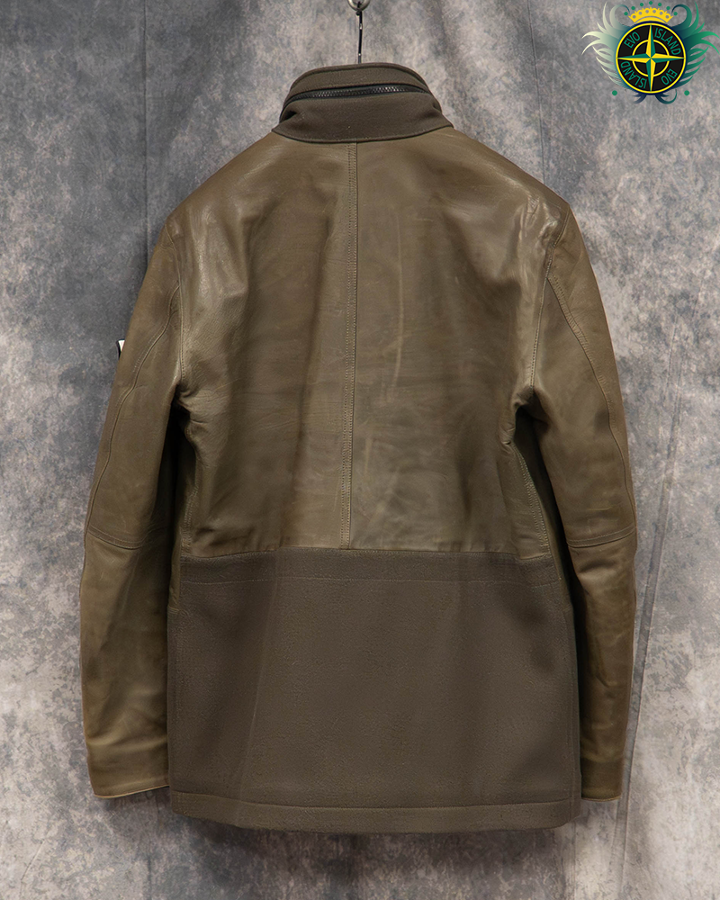 Stone Island Soft Waxed Leather Jacket Green