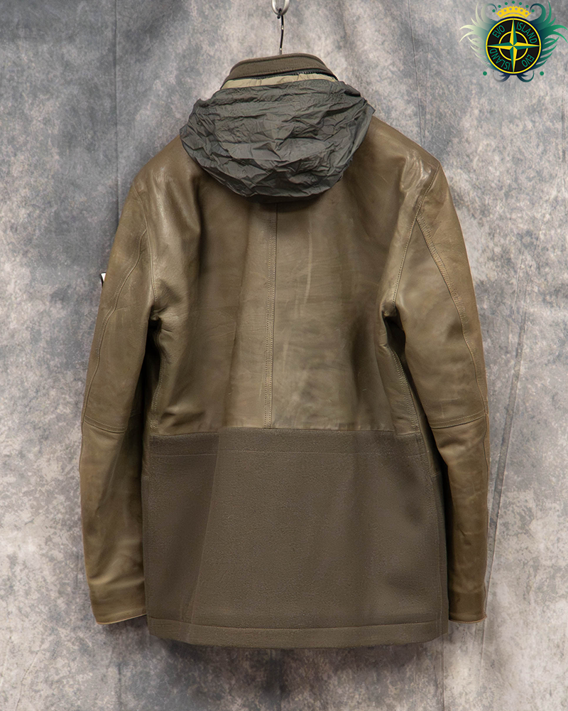 Stone Island Soft Waxed Leather Jacket Green