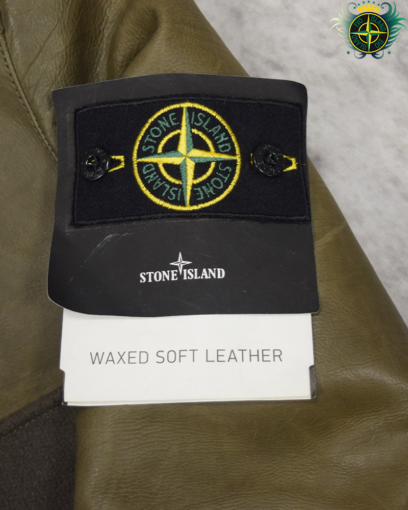 Stone Island Soft Waxed Leather Jacket Green