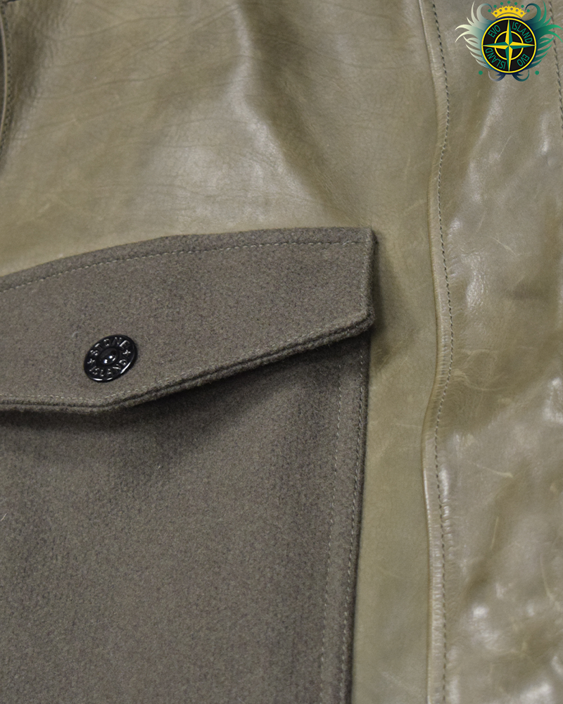 Stone Island Soft Waxed Leather Jacket Green