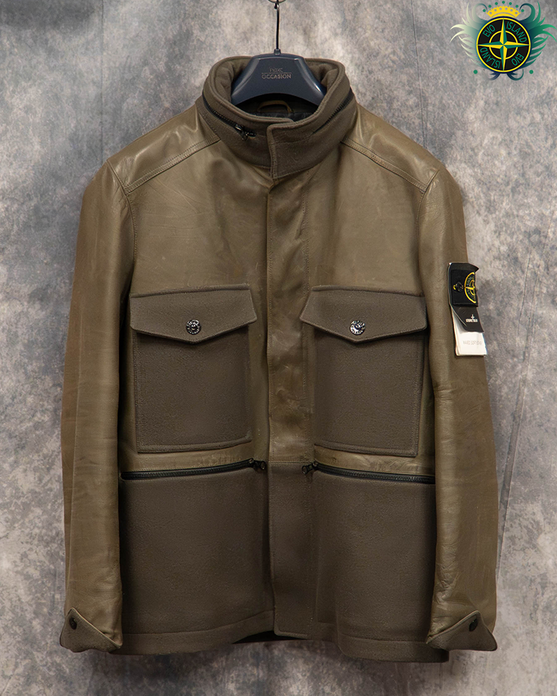 Stone Island Soft Waxed Leather Jacket Green