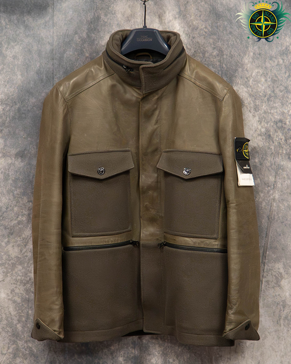 Stone Island Soft Waxed Leather Jacket Green