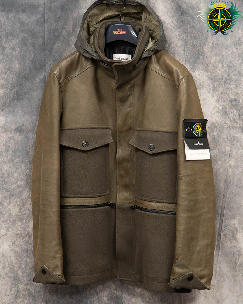 Stone Island Soft Waxed Leather Jacket Green