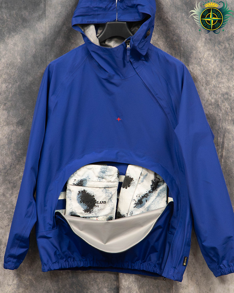 Stone Island 3L Gore-tex Recycled Polyester marina Smock + Bag Blue - L