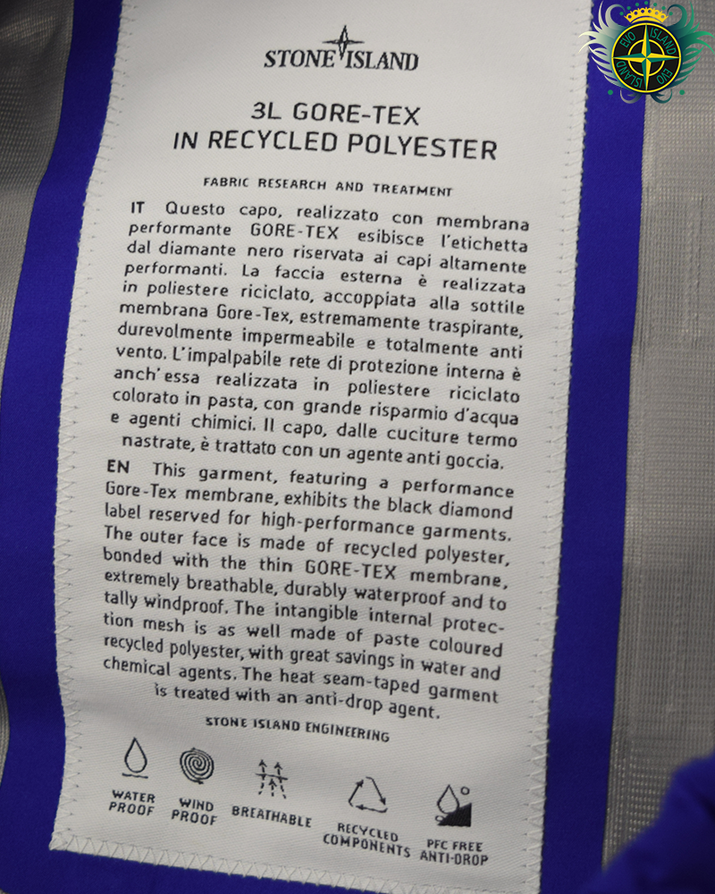 Stone Island 3L Gore-tex Recycled Polyester marina Smock + Bag Blue - L